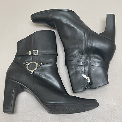 Harley Davidson Harness Boots Women 10 Black Leather Ankle Zip Mob Wife Heeled