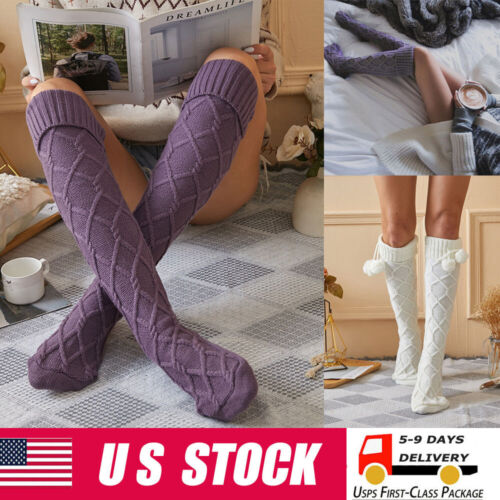 Women Knitted Knee High Socks Winter Stocking Long Leg Warmers Boot Socks US - Picture 1 of 16