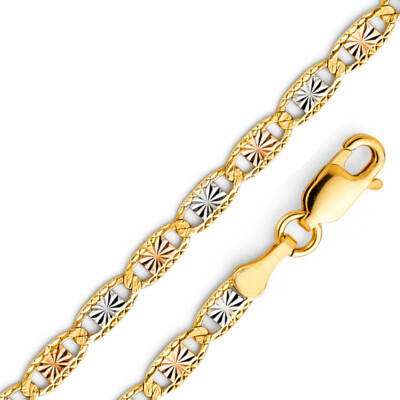 Mens 14K Solid Tri Color 3.3mm Valentino Star/Edge Diamond cut Chain / 7.5''-24''