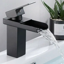 Matte Black Waterfall Bathroom Faucet Sink Vanity Mixer Taps Single Handle 1Hole