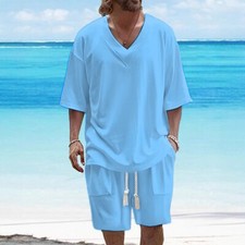 Mens Tracksuit 2-Piece Set Short Sleeve T Shirts Shorts Sweatsuit Outfit Set