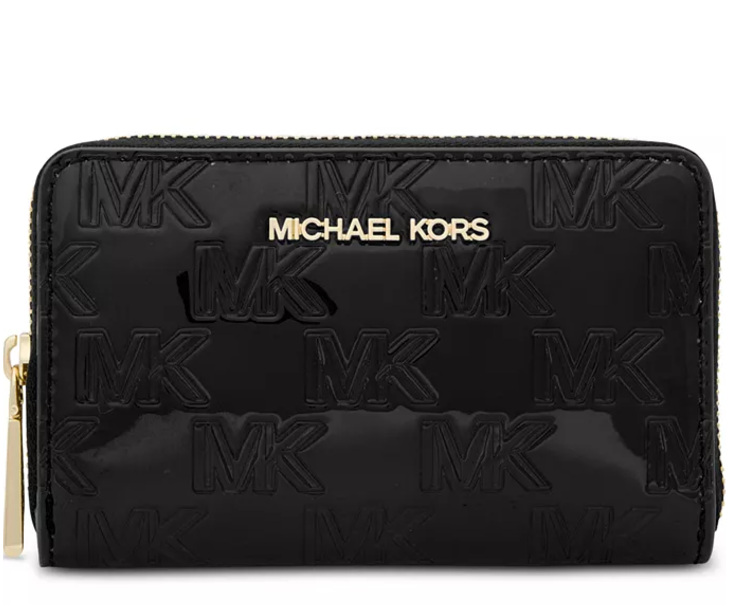 NEW W TAGS & BOX MICHAEL KORS SMALL SHINY BLACK GOLD CARD CASE