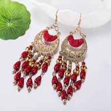 Bohemian Retro 11cm Long Fringe Tassel Beads Drop Chandelier Womens Earrings