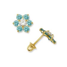 14k Yellow Gold CZ Flower Birthstone Stud Screw Back Earrings