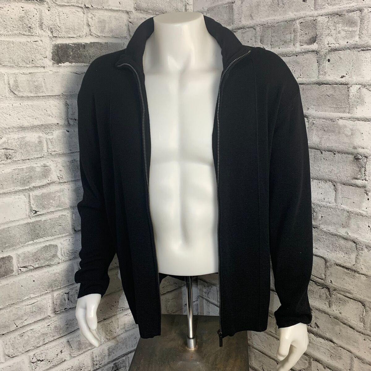 Zegna Sport Full Zip 100% Wool Cardigan Mens L Black Italy Zegna Sport Full Zip 100% Wool Cardigan Mens L Black Italy