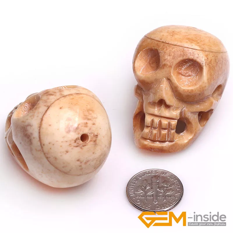 Wholesale Lot Caved Skull Bovine Boving Bone Beads for Halloween Jewelry Making