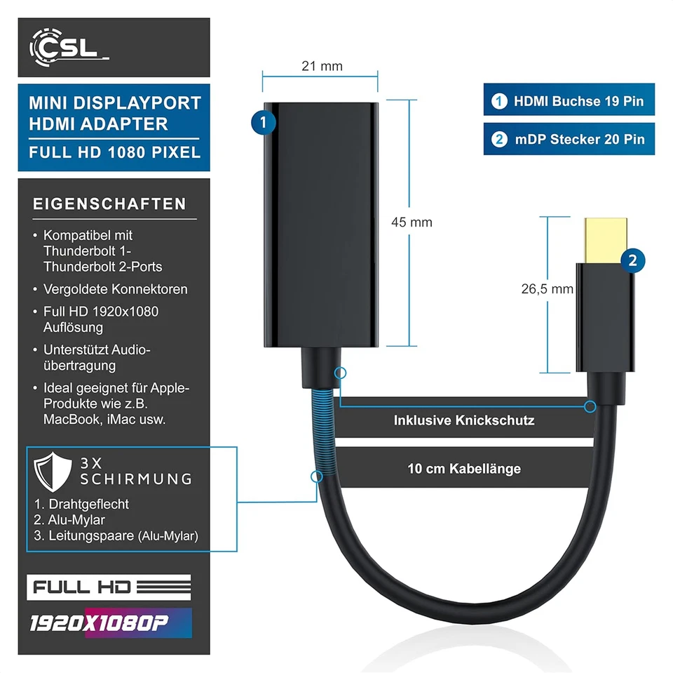 Mini Displayport auf HDMI Adapter Mini DP auf zu HDMI Kabel Wandler Konverter 4K - Bild 4 von 4