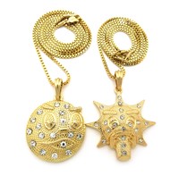 Iced Out Glo Gang Double Pendant &24&30 Box Chain Necklace Set Rc1298 Iced Out Glo Gang Double Pendant &24&30 Box Chain Necklace Set Rc1298