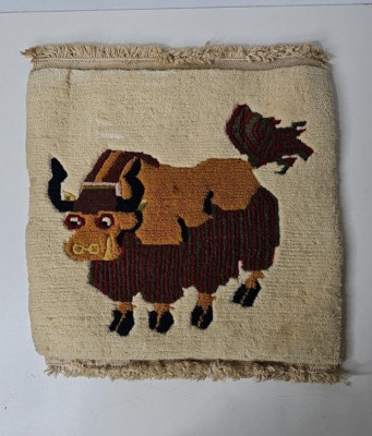 Tibetan Yak Meditation Carpet 100% Wool w Fringe Trim Hand Woven Nepal 16''x18''