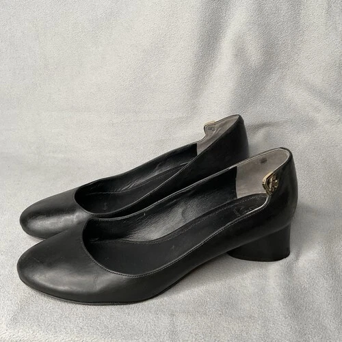 Tory Burch tacco a pompa in pelle lato oro logo blocco donna taglia 9M nero