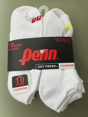 New Penn Mens 10 Pair Athletic Cushion No Show Socks.