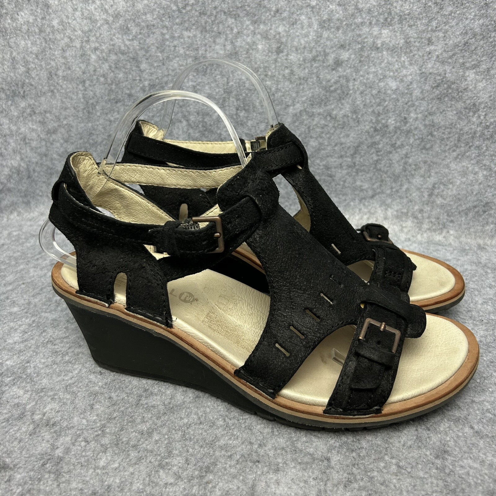 Merrell Sirah Mantello Zeppa Grana Pelle Sandali Comodi con Cinturino Donna 10 Nero