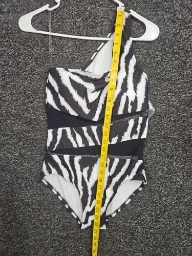 Carmen Marc Valvo Sz 8 Black & White Women's Swimsuit One Shoulder Mesh NWT - Picture 5 of 8