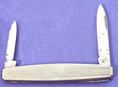 AMERICAN Knife Co Made In Germany 2 Blade Checked Stainless Steel Handles