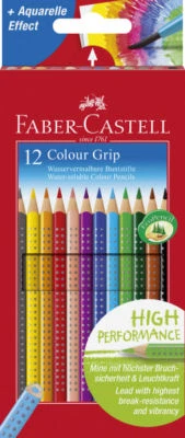 12 x Faber-Castell Buntstifte Colour GRIP im Etui bruchsicher Dreieckform 112412