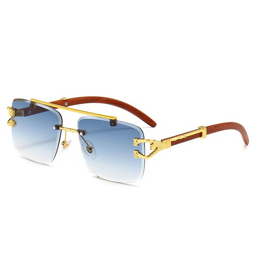 Klassische Randlose Doppelsteg-Sonnenbrille Mit Geschliffenem Rand Dunkle > - Bild 4 von 18
