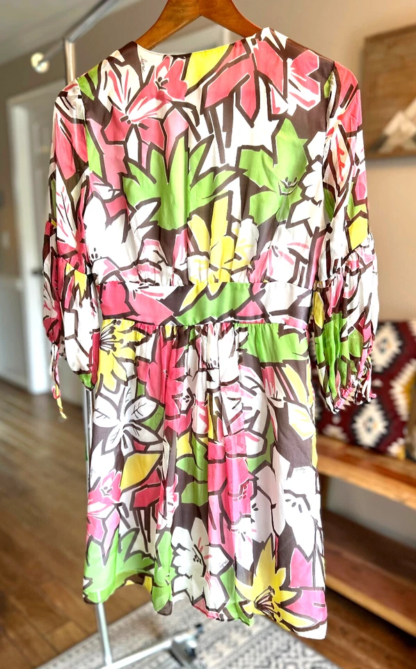 Mini Vestido Vintage Milly Y2K Floral Brillos Cuello en V 100% Seda Ligero Talla 6 Foto 4 de 4