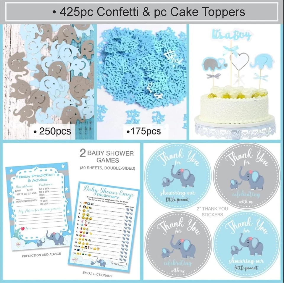 Kit de 697 piezas decoraciones de baby shower elefante azul para niño - It'S a BOY Pre-Str Foto 4 de 4