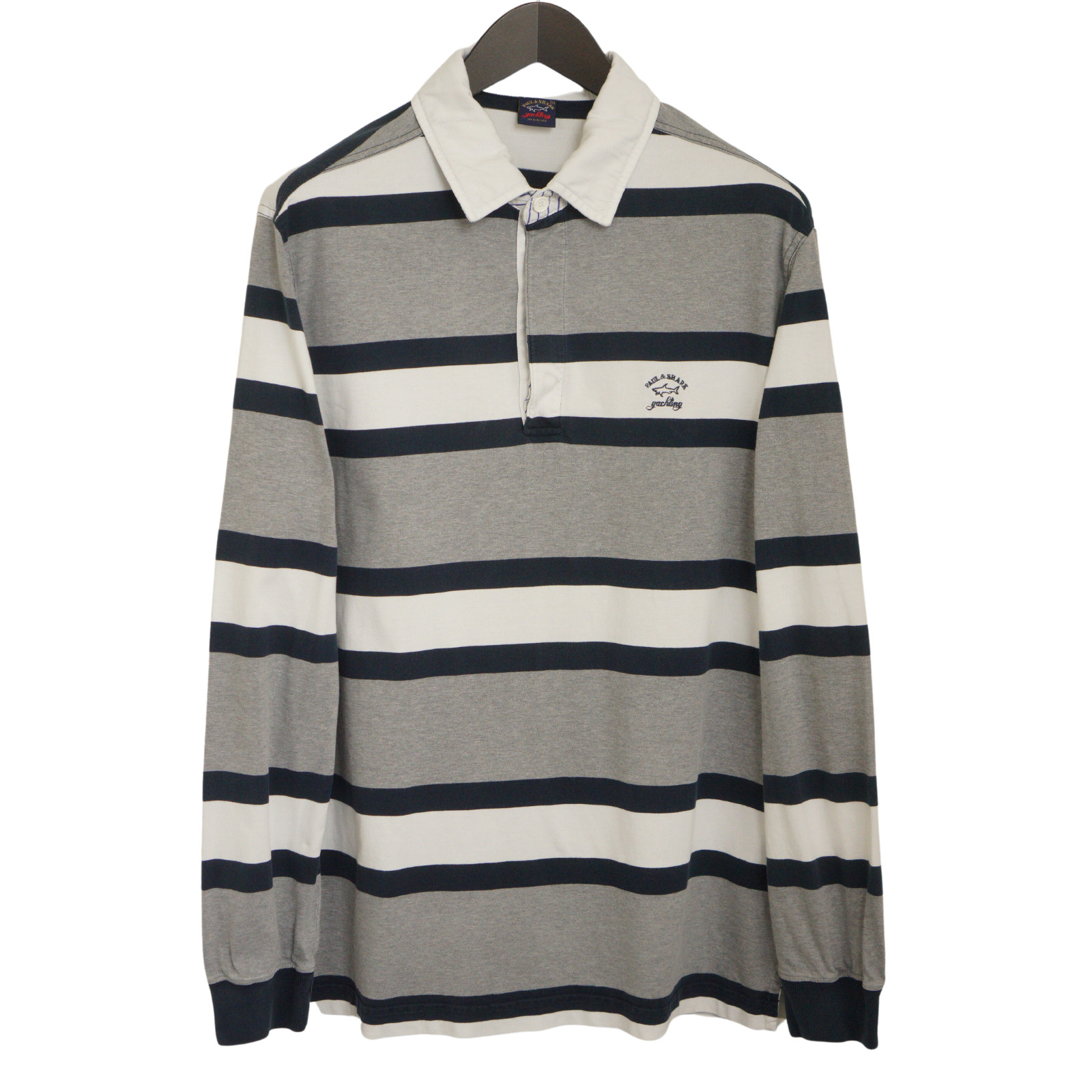 Men Paul Shark Rugby Shirt Long Sleeves Polo Neck Grey Casual