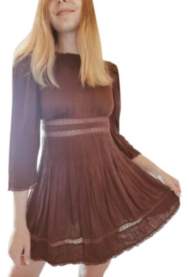 Wilfred La Boheme Flaneur High Neck Ruffle Pleated Dainty Mini Dress SZ 4