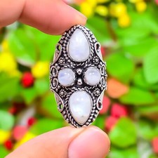 Rainbow Moonstone Gemstone Handmade 925 Sterling Silver Jewelry Ring Size 8 d673