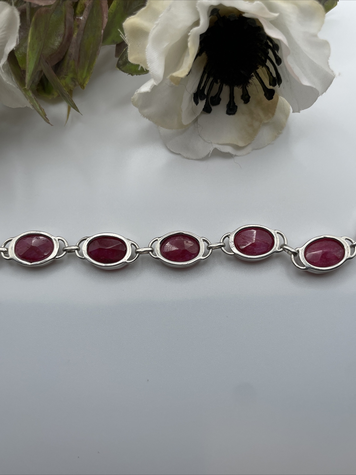 Sterling Silver Genuine Ruby Toggle Bracelet 7-8”… - image 9