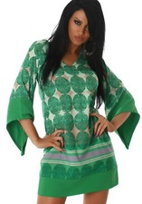 Robe tunique kimono mini femme imprimé Seventy manches évasées L358