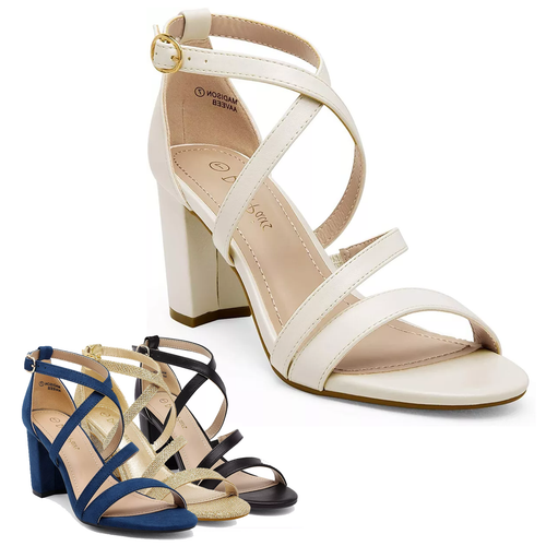 Women Ankle Strap Open Toe Low Chunky Heel Wedding Party Heel Sandals