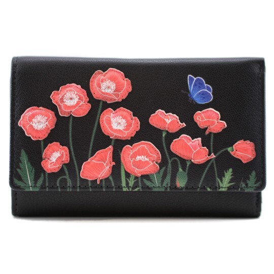 Mala Leather Poppy Large Tri Fold Purse - Black - BNWT