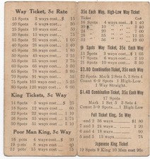 Old Casino Betting Card with Possible Winnings Keno 