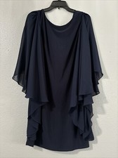 White House Black Market Blue Flutter Bat Sleeve Career Dress Size 8