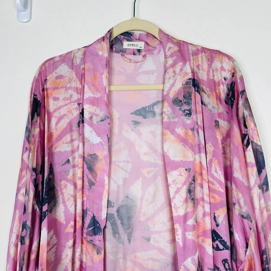 Bata Kimono SPELL Mujer Talla M/L Cinturón Manga Corta Abstracto Geométrico Boho Foto 2 de 4