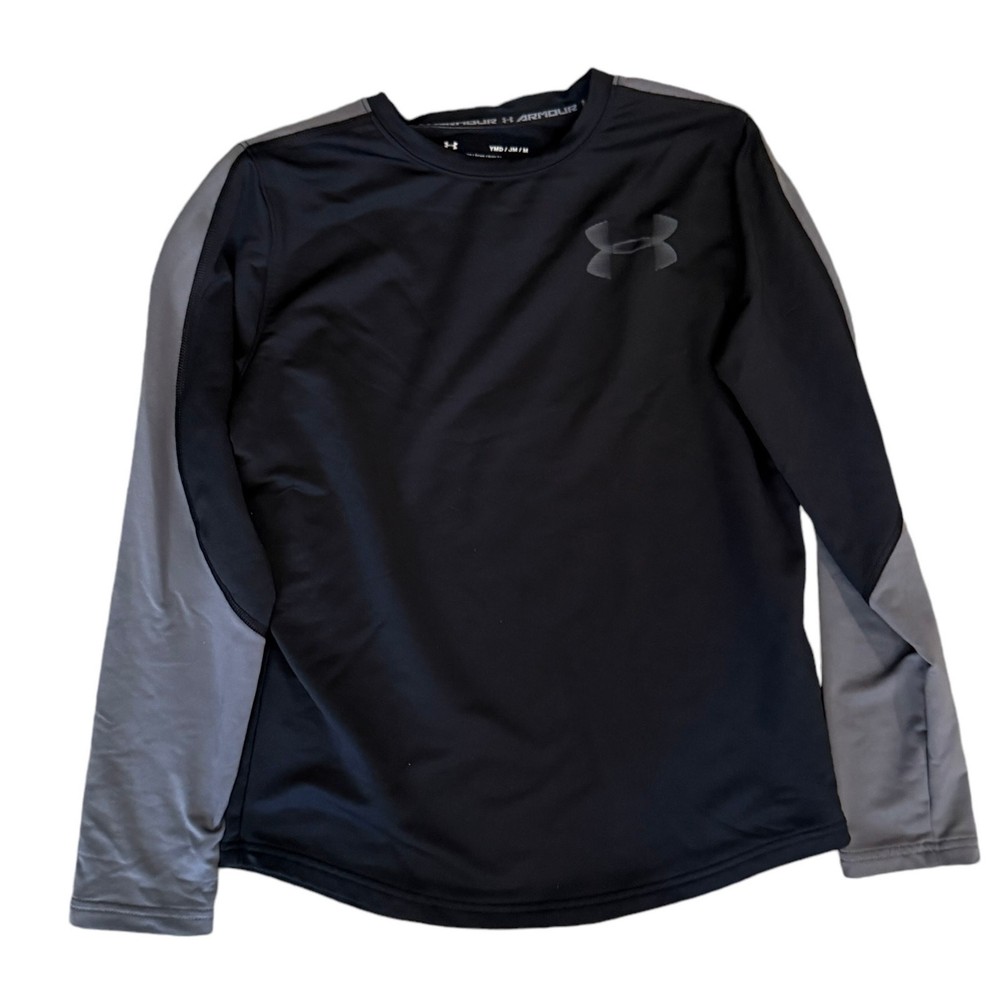 Under Armour Coldgear Black Gray Loose Fit Long Sleeve Crewneck Shirt YMD
