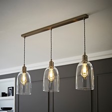 Image of Dome Glass Shade 3 Way Drop Bar Ceiling Pendant Light Chrome Gold Black Brass