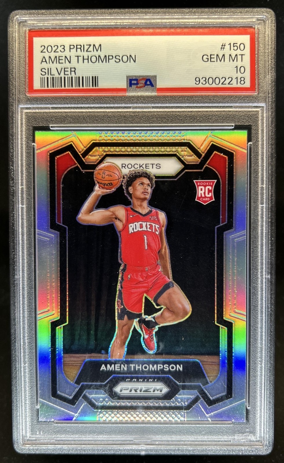 2023-24 Panini Prizm Amen Thompson RC Prizm Silver Rookie #150 Rockets PSA 10 view 1