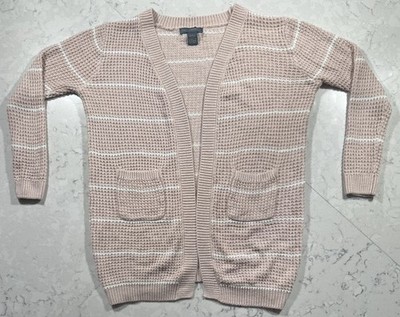 Emma s Expressions Maternity Cardigan Womens M Pink Stripe Open Front Sweater