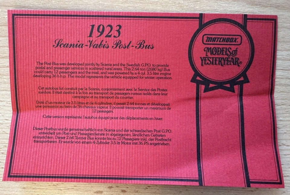 Y-16 1923 Scania Vabis Post Bus Matchbox Models of Yesteryear in OVP - Bild 2 von 4