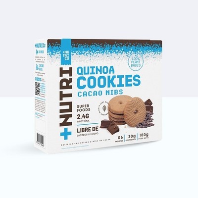 Nutrico Quinoa Cookies with Cacao Nibs 6-Pack Vegan Plant Protein Low Sugar