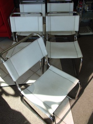 5 x THONET S33 Freischwinger Stuhl Chrom /  Kernleder weiß Mart Stam 1926