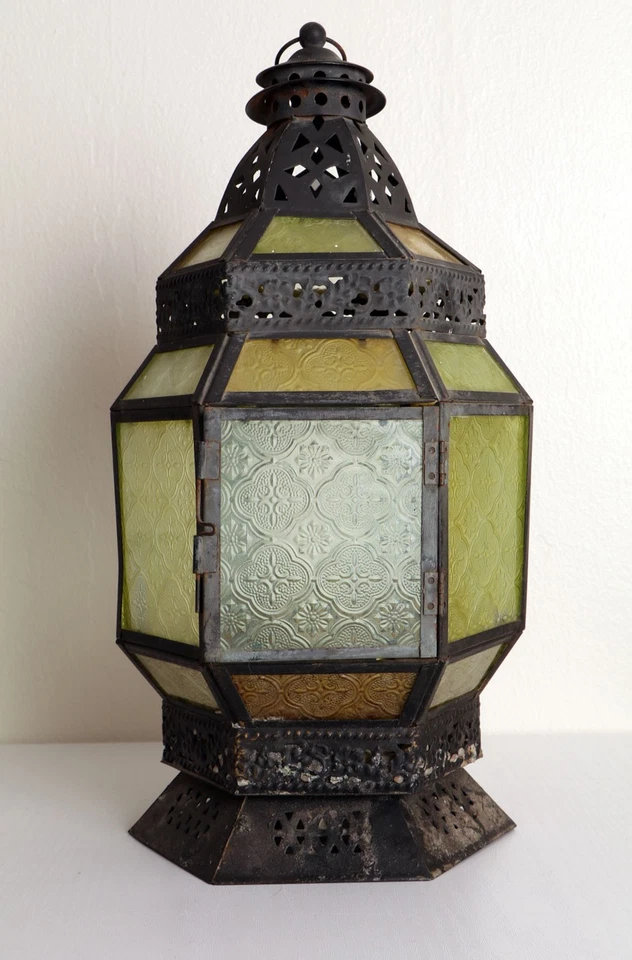 Linterna colgante de metal de vidrio verde marroquí de los años 60 vintage pantalla de lámpara de vela Foto 2 de 4