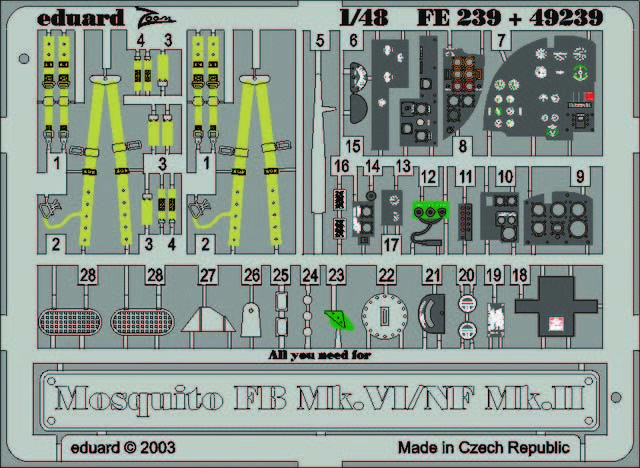Eduard Accessories Fe239 - 1:48 Mosquito Fb Mk.Vi/Nf Mk.II - Etching Set - New