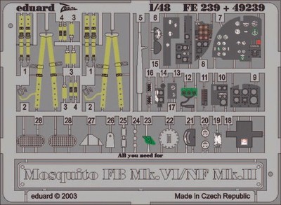 Eduard Accessories Fe239 - 1:48 Mosquito Fb Mk.Vi/Nf Mk.II - Ätzsatz - Neu