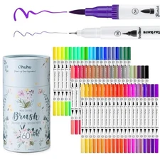 Ohuhu Art Marker Pens, 60 Colors, Brush Tip, Watercolor Pen, Water-Based, Brush