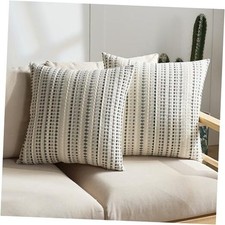 Boho Throw Pillow Covers 18x18 Inch Set of 2 Striped 18" x 18" Pack of 2 Grey