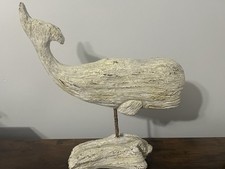 Large Driftwood Style Whale Sculpture Coastal Nautical Decor 12x14 Rustic Resin
