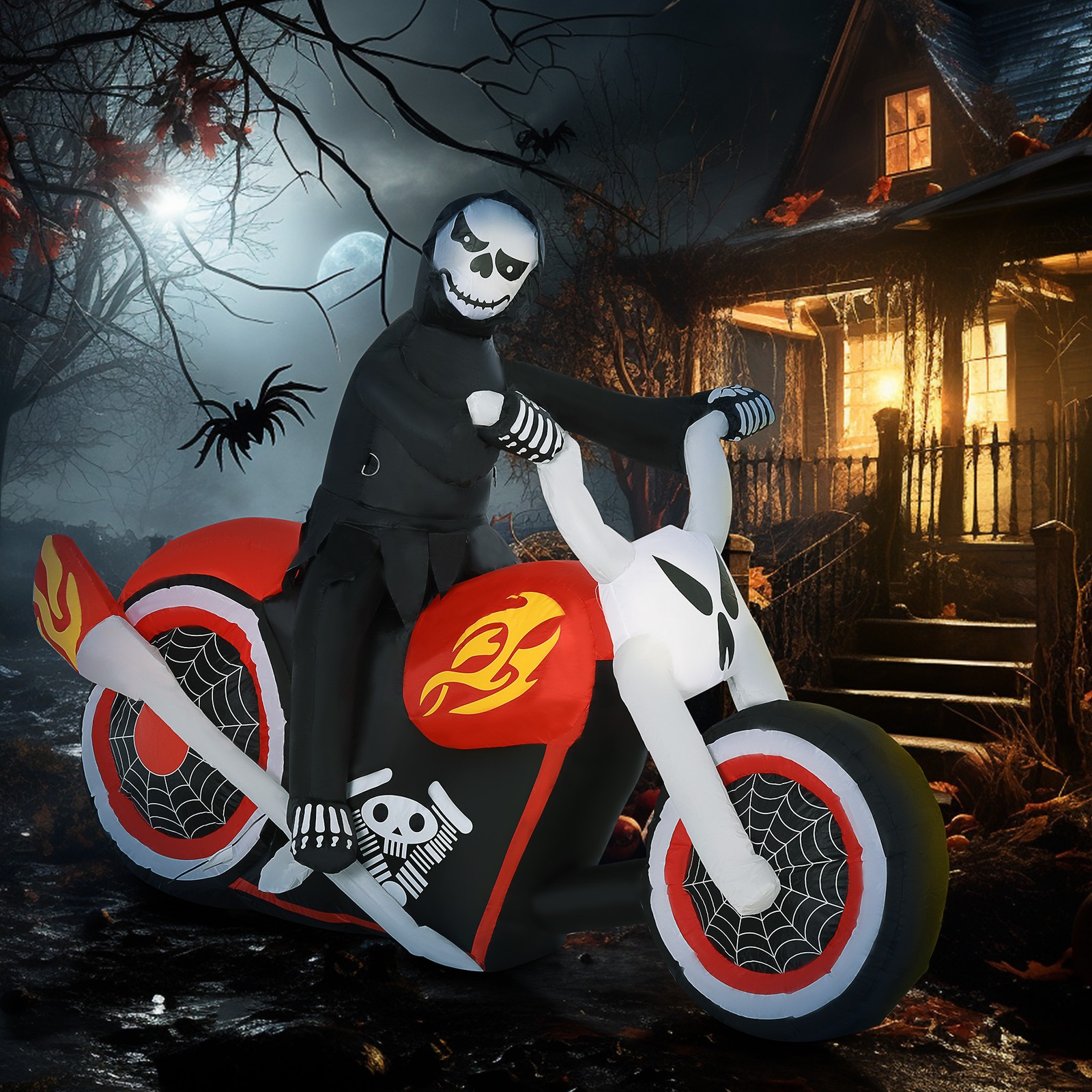 6' Inflatable Halloween Grim Reaper Biker Blow-Up Outdoor Display w/ LEDs