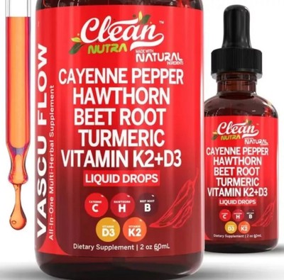 Cayenne Pepper Supplement Liquid Drops + Hawthorn Berry, Vitamin D3 K2(2fl Oz.)
