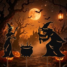 Halloween Witch Yard Stakes - 3PC Metal Witch  Cauldron Outdoor Decoration