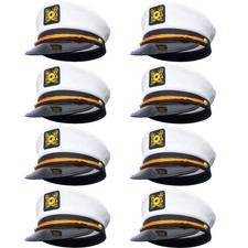 8 Pieces Captain Hats Adjustable White Sailors Navy Marine Admiral Caps for Y...