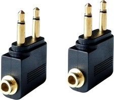 Dual 3.5mm Male to 3.5mm Female Airplane Headphone Audio Adapter Gold 2 Pack